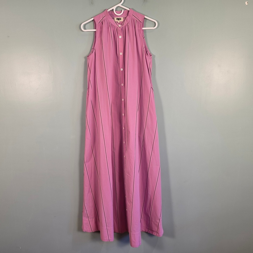 FRNCH Paris Pink Striped Sleeveless Maxi Button Front Shirtdress Size S